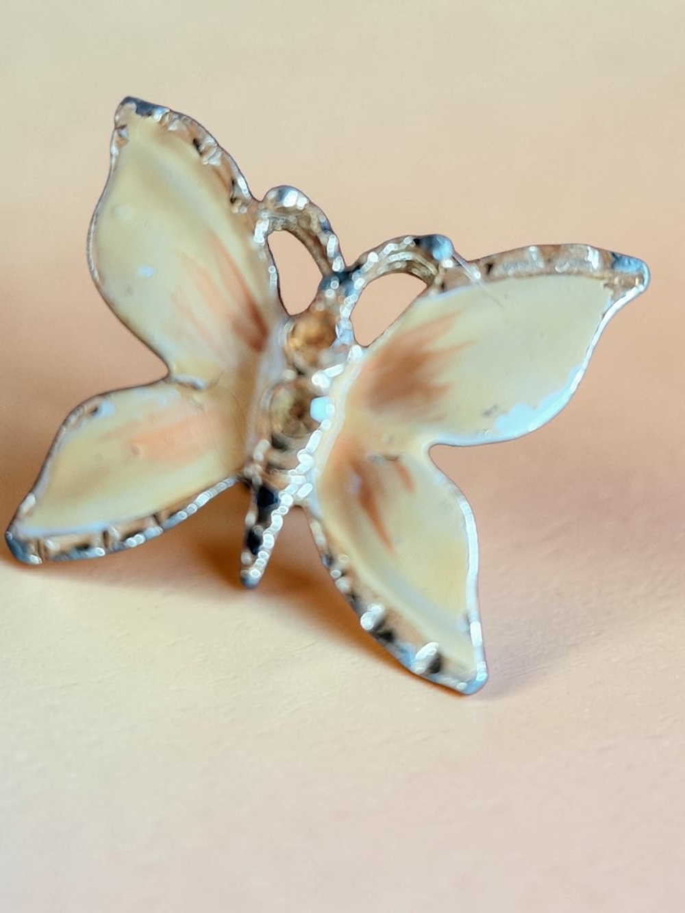 Vintage Enamel & Rhinestone Butterfly Brooch in Pale Yellow